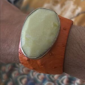Orange Leather Bracelet with Yellow Stone